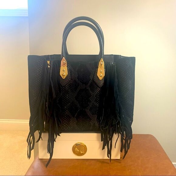 Henri Bendel A-List Satchel Black with Fringe - Picture 1 of 15